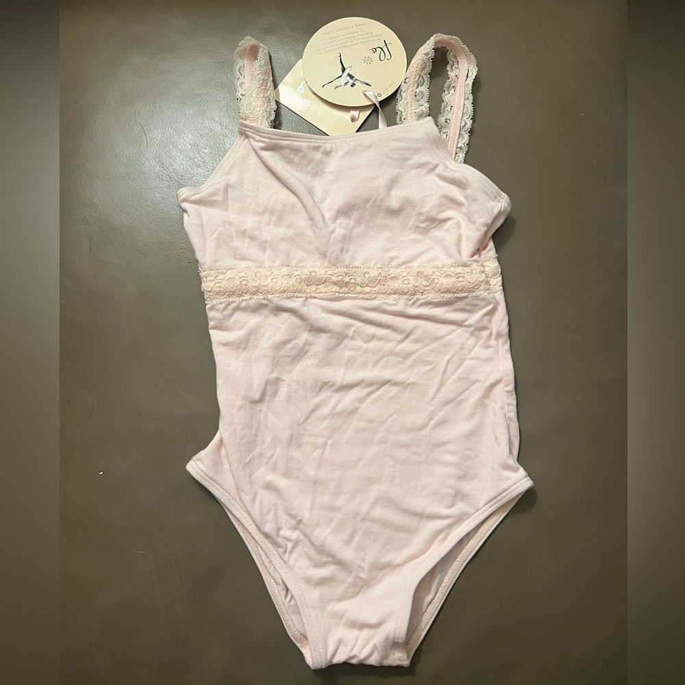 Charming Pink Lace Dance Bodysuit for Kids